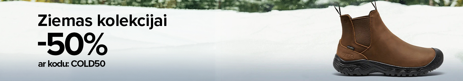 Līdz 11. februārim atlasītai ziemas kolekcijai tiek piemērota 50% atlaide ar kodu COLD50. Izvēlies uzticamus KEEN apavus un iepērcies tie&scaron;saistē!